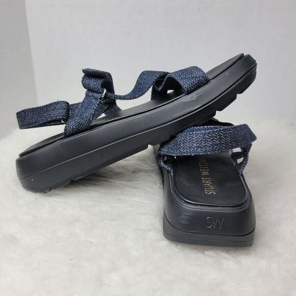 Stuart Weitzman Moxie Blue Navy Denim Platform Sport Sandals Size 8 - Picture 5 of 9